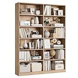 FACBOTALL Bookshelf and Bookcase, 6-Tier Double Wide Bookshelves,Freestanding Display Storage Shelves, Tall Bookcases for Home Decor Bedroom, Living Room, Home Office, Light Oak