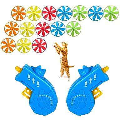 KIMOBER 17Pcs Cat Fetch Toy, Kitten Interactive Tracking Toys with 15Pcs Colorful Flying Propellers for Pets Cat Hunting Chasing Training Exercise