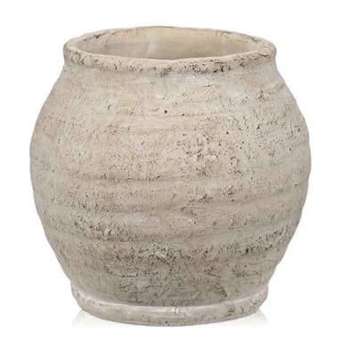 Briful Rustic Vintage Ceramic Pottery Vase, 6.1'' Farmhouse Table Decor with Distressed Texture, Wide Mouth Decorative Jar Vases for Home Decor, Shelf & Entryway, Cream White
