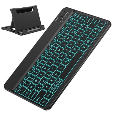 OMOTON Bluetooth Keyboard for Tablet/Android/Windows/iOS, with 7 Colors Backlight Rechargeable Wireless Mini Keyboard for Galaxy Tab A9+ / S9 FE / S10 / S11 / A11 Series etc, Black