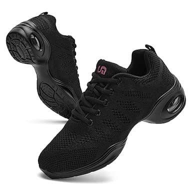 Dance Shoes for Women Jazz Shoes Women Dance Sneakers Breathable Air Cushion Split Sole Athletic Walking Dance Shoes A Black,7