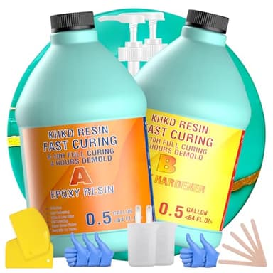 Epoxy Resin Kit - 1 Gallon Fast Cure Epoxy Resin, KHKD RESIN Quick Dry Resina Epoxica Upgrade 4 Hours Unmould,Clear High Gloss Epoxy, Odorless Art Resin for Painting,Craft,Coasters, Coating,Jewelry