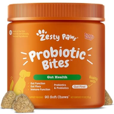 Zesty Paws Probiotics for Dogs - Digestive Enzymes for Gut Flora, Digestive Health, Diarrhea & Bowel Support - Clinically Studied DE111 - Dog Supplement Soft Chew for Pet Immune System - Pumpkin, 90ct