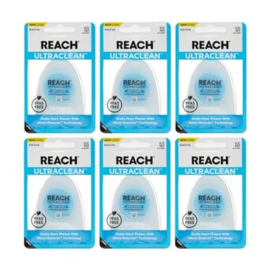 REACH Ultraclean Dental Floss, Mint, Plaque Remover for Teeth, Shred Resistant, Waxed, Easy on Gums & Teeth, Mint, Oral Care, PFAS Free, for Adults & Kids, 6 Pack, 30 yd
