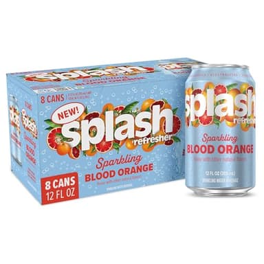 SPLASH REFRESHER Sparkling Water, Blood Orange - 8-Pack, 12 Fl Oz Cans - Flavored Carbonated Seltzer Water with Electrolytes, Zero Sugar & Zero Calories