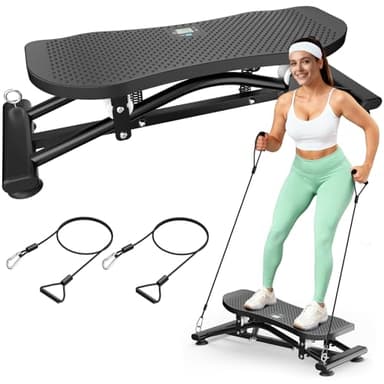RoyalRcmtx Balance Board with Resistance Bands, 300LBS Portable Ski Balancing Machine Exercise Equipment Featuring LCD Monitor for Cardio, Quiet Home Ski Simulator Trainer for Full Body Workout