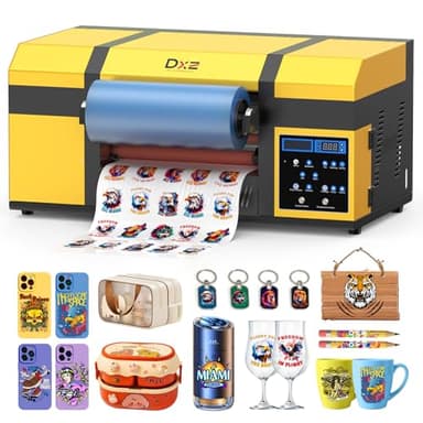 DXZ A3 UV DTF Printer with Laminator,Dual XP600 Print Heads, White Ink Stirring,All-in-One UV DTF Transfer Printer for Glass,Metal,Wood, Tumblers,Phone Cases,and More (Yellow)