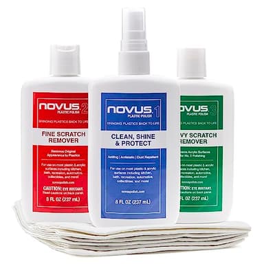 NOVUS-PK1-8 | Plastic Clean & Shine #1, Fine Scratch Remover #2, Heavy Scratch Remover #3 and Polish Mates Pack | 8 Ounce Bottles