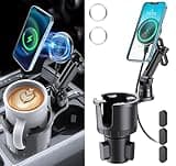 Magnetic Wireless Cup Phone Holder for Magsafe Car Mount Charger 15W Fast Charging Cell Phone Stand with Expandable Base for iPhone 16 15 14 13 12 Series