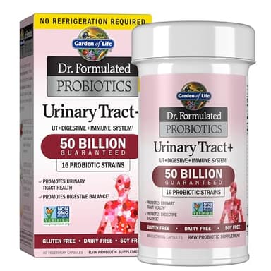 Garden of Life Dr. Formulated Probiotics Urinary Tract+ - 50 Billion CFU - Supports Digestive, Immune & Urinary Tract Health - Shelf Stable - 60 Vegetarian Capsules