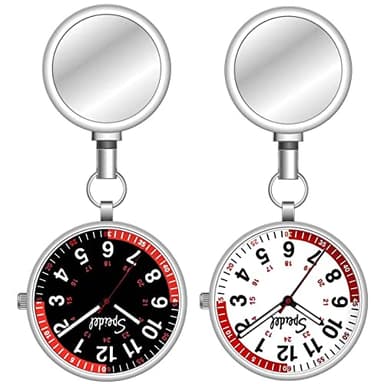 Speidel Nurse Fob Scrub Watch™ 30 V2, Nurse Watches for Women Clip On, Retractable Nurse Watch with Easy to Read Second Hand, Stainless Steel 2 Pack in White and Black Dial