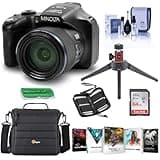 Minolta MN67Z 20MP FHD Wi-Fi Bridge Camera with 67x Optical Zoom Bundle with Camera Case, Memory Card, Tripod, Memory Wallet, Cleaning Kit, Card Reader, Software Package (Premium Bundle, Black)