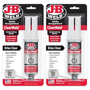 J-B Weld ClearWeld 5 Minute Epoxy, Clear, Syringe, 2 Pack, 50112-2
