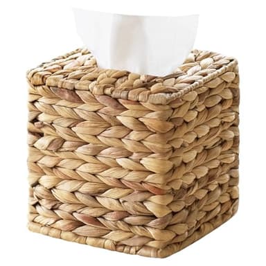 Tissue Box Cover, Square Wicker Tissue Box Holder Facial Tissues Boxes, Hand Woven Napkin Box Tissue Holder for Bathroom Bedroom Office Table Desk Night Stand, Boho Decorative, Natural