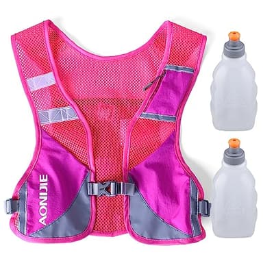 AONIJIE Ultralight Running Vest with Reflective Strip Breathable Hydration Backpack for Hiking Camping Marathon Cycling Race (Rose with 2*250ml Water Bottle)
