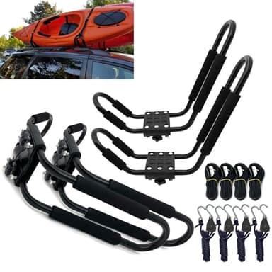 Taelakeni 2 Pairs Kayak Carrier Racks, Universal Cars Kayak Roof J Bar Rack (2 Pairs with 10ft S-Hook)