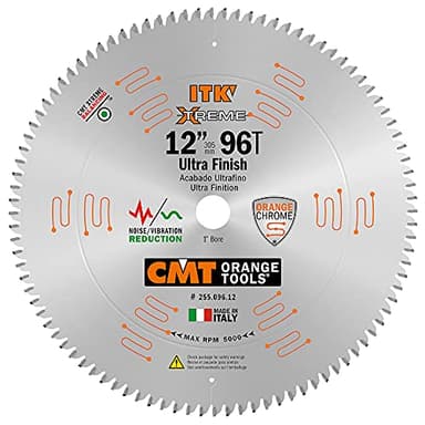 CMT 255.096.12 ITK Industrial Fine Finish Saw Blade, 12-Inch x 96 Teeth 40° ATB Grind with 1-Inch Bore