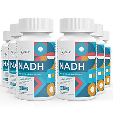 Corlia NADH 50mg + CoQ10 200mg + D-Ribose 150mg Supplement, Enhance NAD+ Supplement for Energy, Fatigue, Reduced Nicotinamide Adenine Dinucleotide, 360 Veggie Capsules