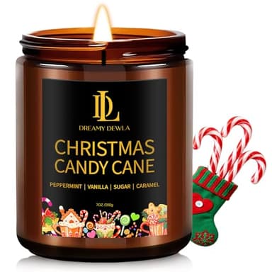 Christmas Candy Cane Scented Candle, Natural Soy Candles for Home Scented, 7oz Holiday Candle with 50hr Burn Time, Aromatherapy Candles Christmas Holiday Gifts for Women Men