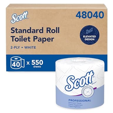 Scott Professional Standard Roll Toilet Paper, Bulk (48040), 2-Ply, Elevated Design, White, Individually Wrapped (40 Rolls of 550 Sheets, 22,000 Sheet Total)