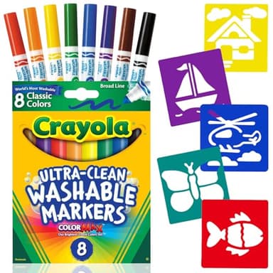 Markers for Kids, Washable Markers for Kids 8 Count Kids Markers, Coloring Markers for Children, Toddler Art Supplies, Washable Markers and Stencils, Kids Markers Washable, Toddler Stocking Stuffers