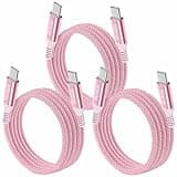Awnuwuy 60W USB C to USB C Cable 6.6 ft Pink,3-Pack, Long Type-C Fast Charging Charging Cord Compatible with iPhone 15/15Pro/15 Plus/15 Pro Max,Samsung Galaxy S24 S23 Note20,Pixel 7,MacBook Pro/Air
