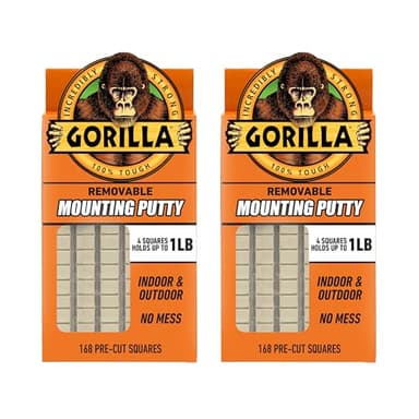 Gorilla Mounting Putty, Natural Tan Color, 168 Pre-Cut Squares (Pack of 2) - Non-Toxic Removable & Repositionable Wall Putty