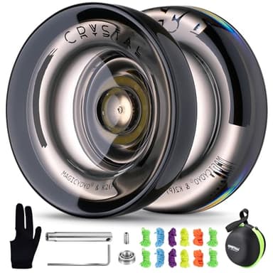 MAGICYOYO K2 Crystal Black Yoyo Professional, Responsive Yoyo for Kids Beginners with Extra Unresponsive Yo Yo Bearing, Pro Plastic Trick Yo Yo for Adults+12 Stings+Bearing Removal Tool+Storage Bag