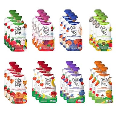Once Upon a Farm | Organic Fruit & Veggie Blends | Apple, Veggie, Blueberry, Avocado, Strawberry, Mango | Farmer's Finest | Cold-Pressure Protected | No Added Sugar | Dairy-Free Plant Based | Variety Pack of 24