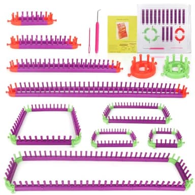 Katech Adjustable Knitting Looms Set -Customized Sizes for Your Project-Afghan Loom-Blanket Loom-Sock Scarf Loom-Hat Loom for Crocheting-Crochet Loom with Loom Knitting Book Hook Needle (All-in-one)