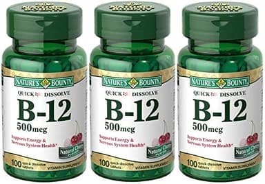 Nature's Bounty B-12 Quick Dissolve Tablets 500 Mcg, 300 Tablets (3 X 100 Count Bottles)