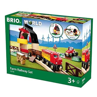 BRIO World Farm Railway Set - 20-Piece FSC-Certified Wood Train Set & Accessories - Works with All BRIO Wooden Railway Sets - Includes Barn, Tractor, Hay Crane, Tracks & More - Fun for Kids Ages 3+