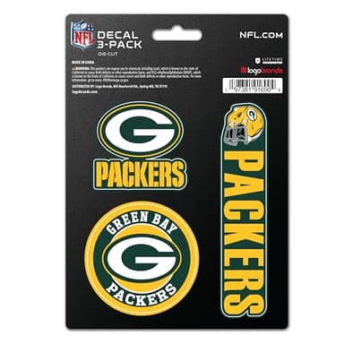 Green Bay Packers NFL Team Logo Vinyl Sticker–Officially Licensed Green Bay Packers 3 Pack Heavy Duty Decal for Indoor or Outdoor–Use for Laptops, Coolers, & Notebooks–Show Your Packers Pride