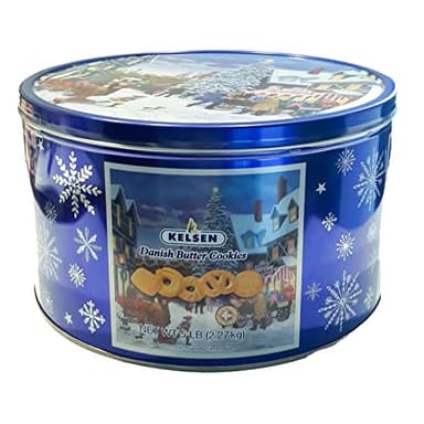 Kelsen Danish Butter Cookies in Decorative Holiday Tin, 80 Ounce (300 Cookies)