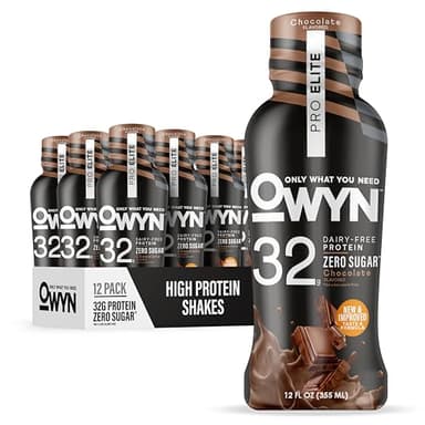 OWYN Only What You Need Pro Elite Vegan High Protein Keto Shake, 32g Protein, 9 Amino Acids, Omega-3, Prebiotics, Superfoods Greens for Workout and Recovery, 0g Net Carbs, Zero Sugar, Chocolate, 12 Fl Oz (Pack of 12)