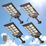 Kifflux Solar Lights Outdoor Waterproof - Solar Street Lights Outdoor 6500K Led Parking Lot Light Motion Sensor, Powered Flood Security Light for Outside Yard(4 Pack)