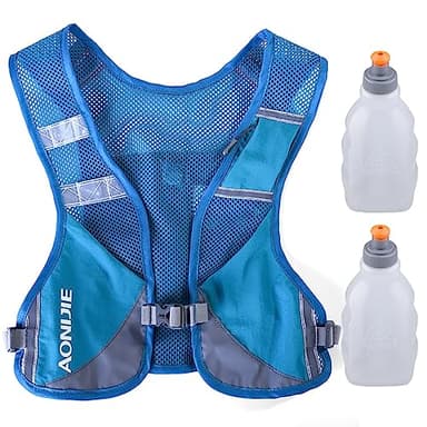 AONIJIE Ultralight Running Vest with Reflective Strip Breathable Hydration Backpack for Hiking Camping Marathon Cycling Race (Blue with 2*250ml Water Bottle)