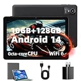 Rebecco 2024 Newest Tablet 10 inch Android 14 Tablets, 10GB RAM+128GB ROM+1TB Expand, Octa-Core 2.0GHz, 1280 * 800 IPS Incell Display, 6000mAh, 5MP+8MP Camera, 5G+2.4G Wi-Fi/Bluetooth 5.4, Widevine L1