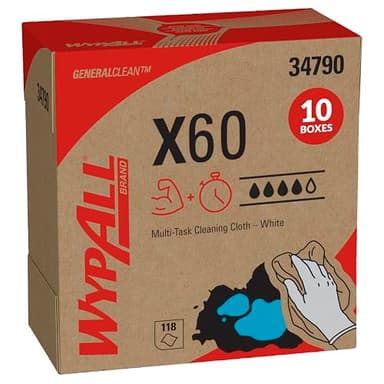 WypAll GeneralClean X60 Cloths Multi-Task Cleaning Wipes (34790), Pop-Up Box, Strong and Absorbent Towels, White (10 Boxes of 118 Sheets, 1,180 Sheet Total)