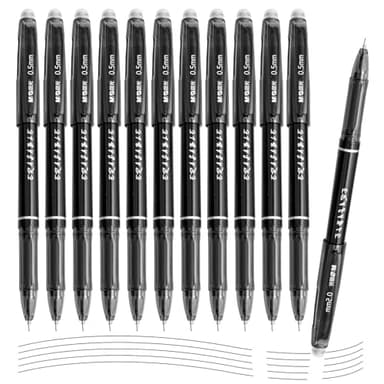 M&G Erasable Gel Pens, 12 Pcs Erasable Pen Fine Point 0.5mm, Black Erasable Gel Ink Pen with Comfort Grip and Cap, Make Mistakes Disappear for Drawing Writing Planner and Crossword Puzzles