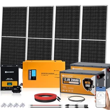 ECO-WORTHY 7.168KWH 800W Solar Panel Kit for RV Off Grid Complete System with 4PCS 200W Solar Panels, 3000W UPS Inverter Charger, 2PC 12.8V 280AH Lithium Batteries, 60A MPPT Controller Bluetooth