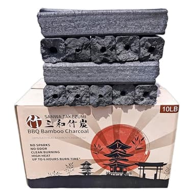BBQ Bamboo Charcoal - Premium 100% Natural Chemical-Free Smokeless Fuel - Up to 7 Hours of Continuous Use - Long-Lasting - 10-Pound Packaging