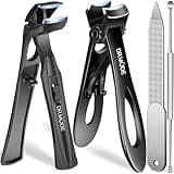 Toenail Clippers for Thick Nails for Seniors, Angled Head Long Handled Toe Nail Clippers for Seniors Men with Wide Jaw Opening, Heavy Duty Large Finger Nail Clippers Adult Cutter with Catcher, Black