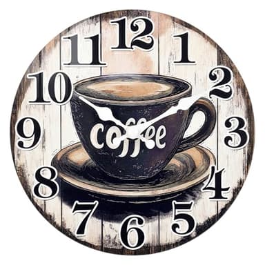 Horizent Kitchen Wall Clock,Vintage Glass Coffee Sign Decor Wall Clocks Battery Operated-8 Inch