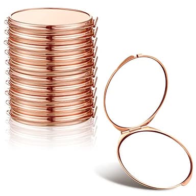 Yalikop 8 Pcs Rose Gold Compact Mirror Bulk, Metal Round Shell, 1x 2x Magnification Double Sided, Portable, Folding, Mini Travel Pocket Mirror for Women Girls Party Favor Bridesmaid Christmas Gifts