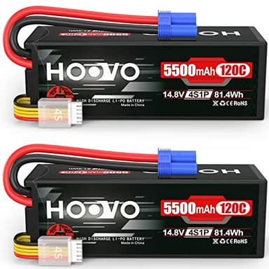 HOOVO 4S Lipo Battery 14.8V 5500mAh 120C RC Battery Hard Case EC5 Connector Compatible with Arrma Kraton 8S RC Buggy Truggy Crawler Monster Car Boat Truck 2 Pack