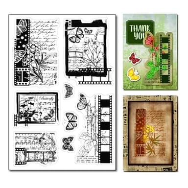 Arbuya Vintage Style Flowers Butterfly Clear Stamps for Card Making or Journaling Flowers Backgroud Filmroll Rubber Stamps Transparent Silicone Stamps for Scrapbooking Photo Album Decor Paper Crafting