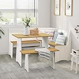 KOBY HOME Breakfast Nook Kitchen Corner Dining Table Bench Chair Set, Hidden Storage Space-Saving 3-5 Seat L-Shape for Family Home White Wood