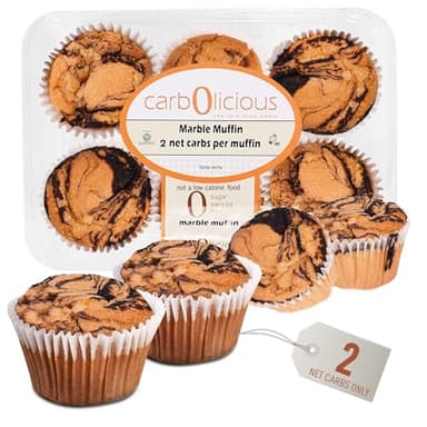 Low Carb Marble Muffins 6 Pcs (1-Pack) by Carb-o-licious - Delicious Keto Mini Muffins with Only 2 Net Carbs, 9g Protein - Sugar Free Cupcake Style Healthy Snack Made, Almond Flour, Low-Carb Treat
