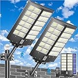 XCQMHF Solar Street Light Dusk to Dawn 6000W, 600000LM, 7000K Brightness, IP67 Waterproof, Motion Sensor, Lights Outdoor Street Light for Security and Safety (6000W-2Pack)